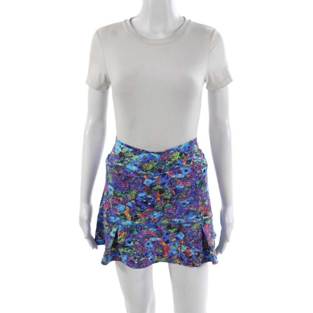 Dona Jo Womens Athletic Floral Blue Pull On Short Skort Polyamide Size 1